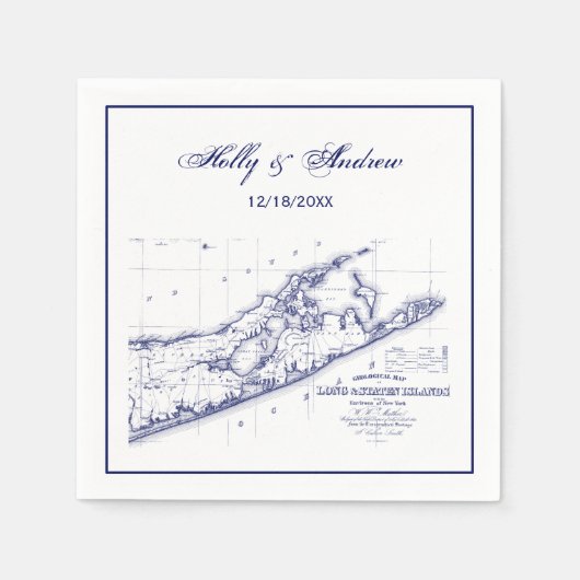 Long Island The Hamptons Map Blue Wedding F Serviette (Vorderseite)