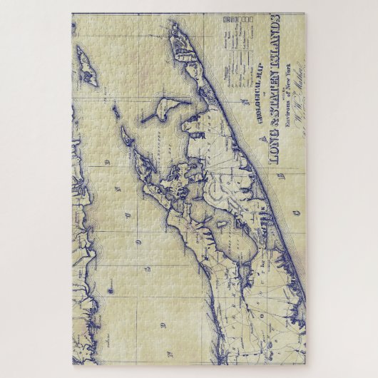 Long Island The Hamptons Map Distressed Puzzle (Vertikal)