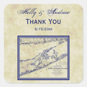 Long Island The Hamptons Map Distressed Quadratischer Aufkleber