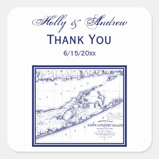 Long Island The Hamptons Map Quadratischer Aufkleber (Vorderseite)