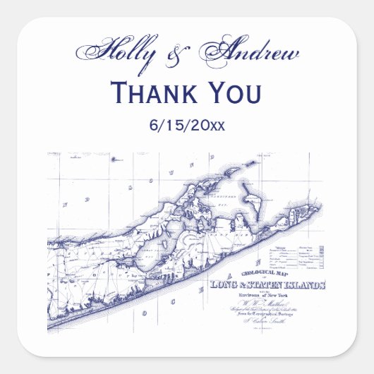 Long Island The Hamptons Map Quadratischer Aufkleber (Vorderseite)