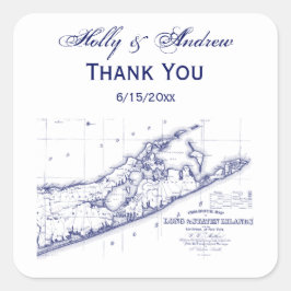 Long Island The Hamptons Map Quadratischer Aufkleber