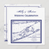 Long Island The Hamptons Map SQ Wedding Einladung (Vorne/Hinten)