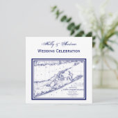 Long Island The Hamptons Map SQ Wedding Einladung (Stehend Vorderseite)