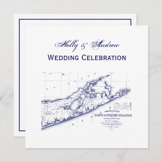 Long Island The Hamptons Map SQ Wedding Einladung (Vorne/Hinten)