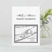 Long Island The Hamptons Map VC Wedding Black Einladung (Stehend Vorderseite)