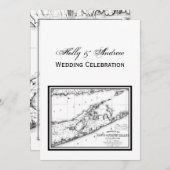 Long Island The Hamptons Map VC Wedding Black Einladung (Vorne/Hinten)