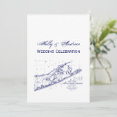 Long Island The Hamptons Map VC Wedding Einladung (Stehend Vorderseite)