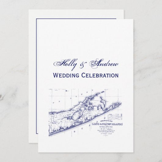 Long Island The Hamptons Map VC Wedding Einladung (Vorne/Hinten)