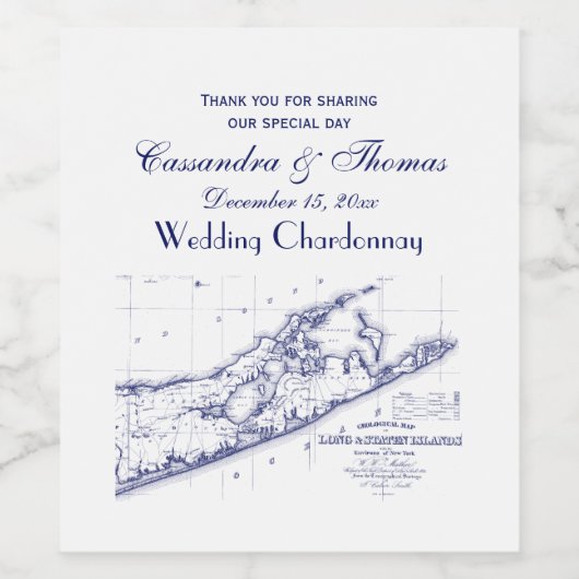 Long Island The Hamptons Map Weinetikett (Einzelnes Label)