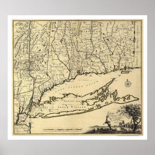 Long Island und Connecticut Karte 1780 Poster (Vorne)