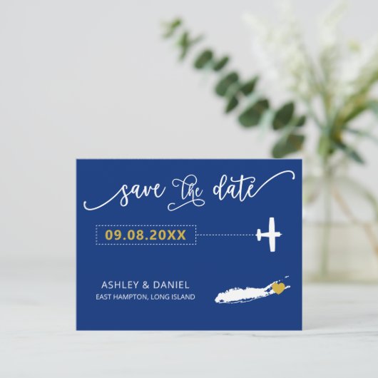 Long Island Wedding Save the Date Map Postcard Postkarte (Stehend Vorderseite)