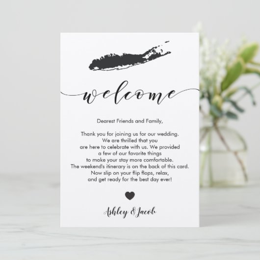 Long Island Wedding Welcome Letter & Itinerary Programm (Stehend Vorderseite)