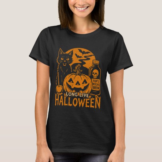 Long Live Halloween Pumpkin Black Cat Spooky Vibes T-Shirt (Vorderseite)
