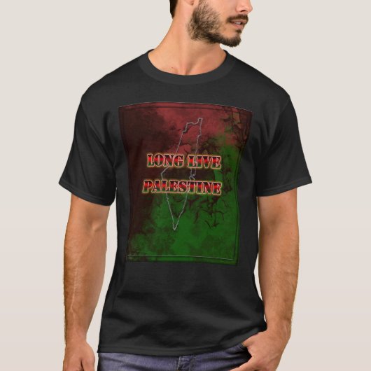 Long Live Palestina Karte mit Flaggenfarben T-Shirt (Vorderseite)