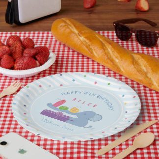 Long-Nosed Elephant & Gifts Birthday Paper Plate Pappteller