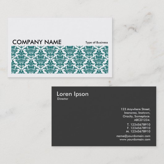 Long Picture 0123 - Moss Green Damask Pattern Visitenkarte (Vorne/Hinten)