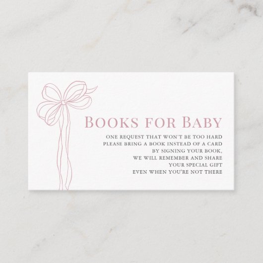 Long Pink Bow Ribbon Girl Baby Shower Book Request Begleitkarte (Vorderseite)