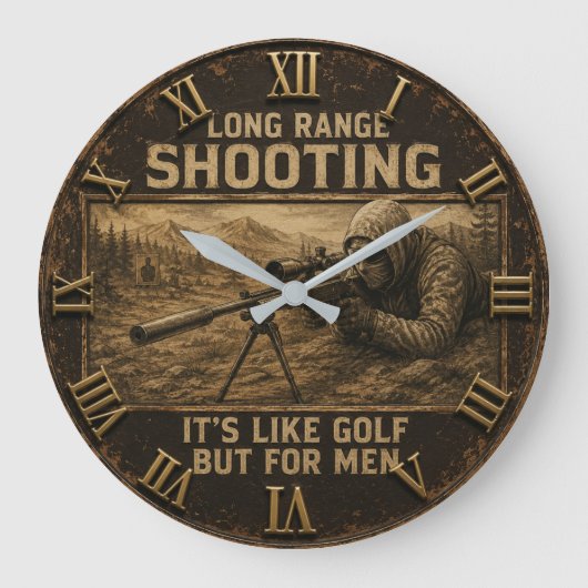 Long Range Shooting Precision Marksman Rustic Große Wanduhr (Vorderseite)