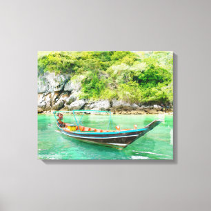 Long Schwanz Boat and Island in Thailand Aquarell Leinwanddruck