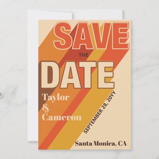 Long Shadow Groovy Orange und Brown Wedge Save The Date (Vorderseite)