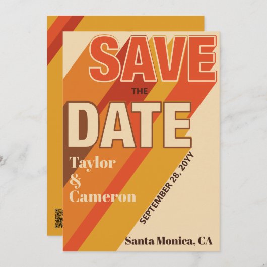 Long Shadow Groovy Orange und Brown Wedge Save The Date (Vorne/Hinten)
