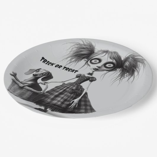 Long Skinny Wide Mit Augen Goth Girl Pappteller (Schrägansicht)