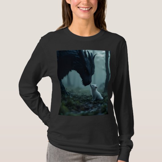 long sleeve black dragon and white puppy shirt (Vorderseite)