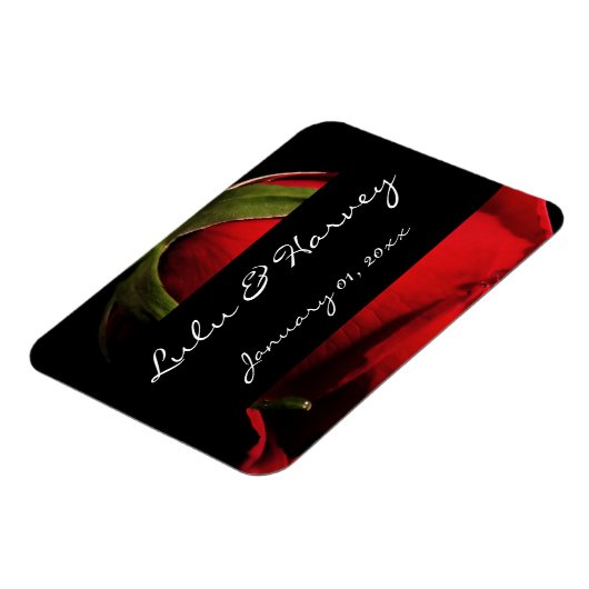 Long Stem Rote Rose Personal Wedding Magnet (Linke Seite)