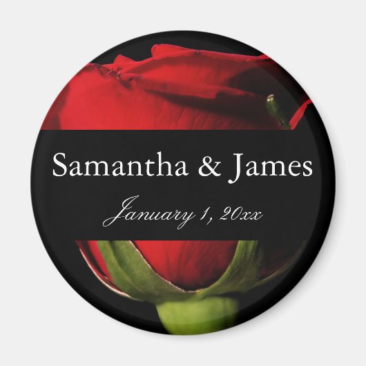Long Stem Rote Rose Personal Wedding Magnet (Vorne)