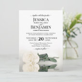 Long Stemmed White Rose Elegante Hochzeit Einladung (Stehend Vorderseite)