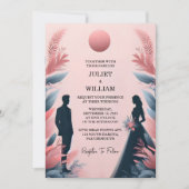 Long Tulle Regal Royal Glam Blush Pink Wedding Einladung (Vorderseite)