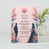 Long Tulle Regal Royal Glam Blush Pink Wedding Einladung (Stehend Vorderseite)