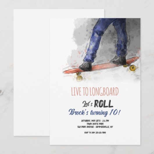 Longboard Einladung (Vorne/Hinten)