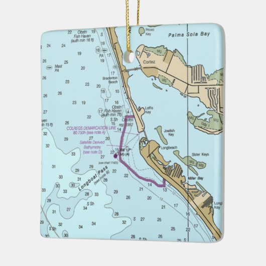 Longboat Key FL Nautic Chart Keramikornament (Links)