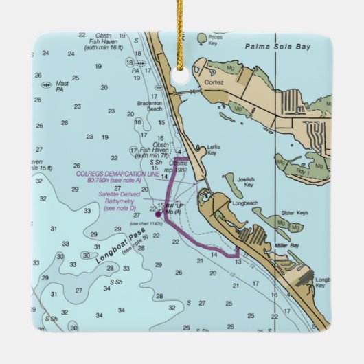 Longboat Key FL Nautic Chart Keramikornament (Rückseite)