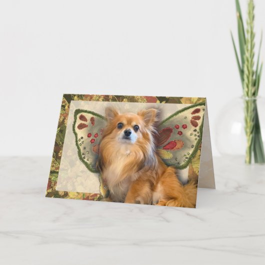 Longhair Chihuahua Fairy Birthday Karte (Vorderseite)