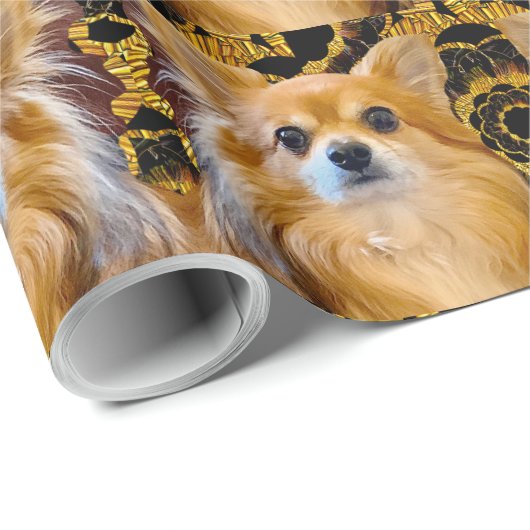 Longhair Chihuahua pom-chi Spitz Geschenkpapier (Rolleneckpunkt)