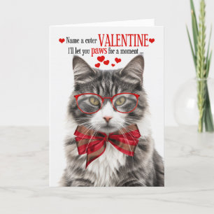 Longhair Grey Tabby Cat Valentine Feline Spaß Feiertagskarte