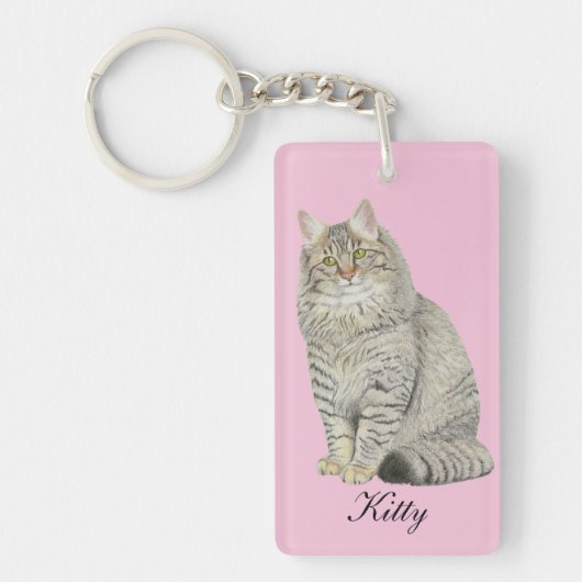 Longhair Tabby Cat Schlüsselanhänger (Vorderseite)