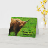 Longhaired Highland Cow with Long Horns Karte (Gelbe Blume)