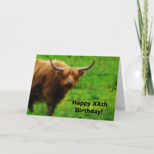 Longhaired Highland Cow with Long Horns Karte (Vorderseite)