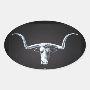 Longhorn auf schwarz ovaler aufkleber