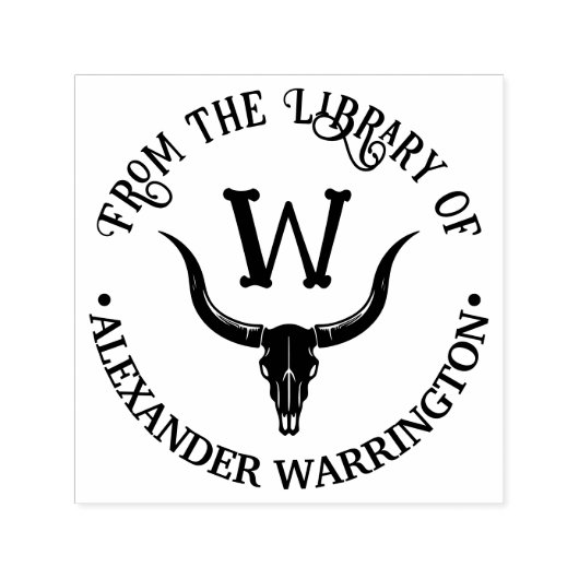 Longhorn Bull Cow Skull Library Name Initial Permastempel (Design)