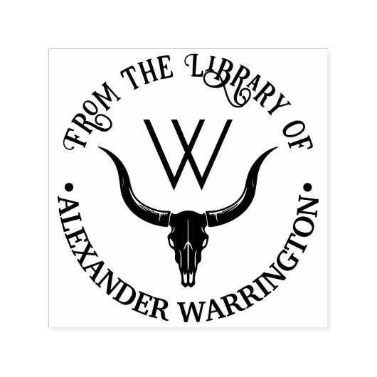 Longhorn Bull Cow Skull Library Name Initial Permastempel (Design)