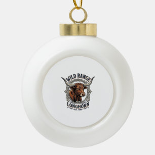 Longhorn-Bulle Grafik Vintage-Stich Western Art Keramik Kugel-Ornament