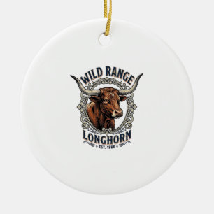 Longhorn-Bulle Grafik Vintage-Stich Western Art Keramik Ornament