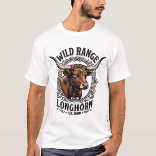Longhorn-Bulle Grafik Vintage-Stich Western Art T-Shirt