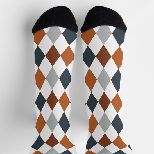 Longhorn Burnt Orange & Grau Raute Muster Socks Socken (Oben)