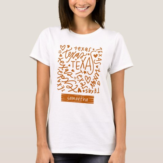 Longhorn Burnt Orange Texas Doodle Muster T-Shirt (Vorderseite)